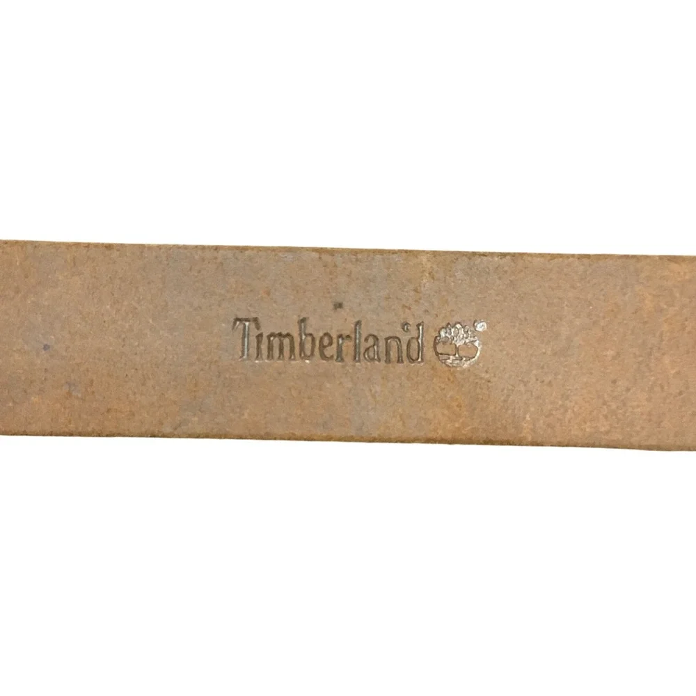 Timberland Mens Brown Genuine Leather Belt Brass Buckle Size 48‎